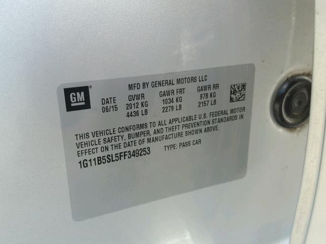 1G11B5SL5FF349253 - 2015 CHEVROLET MALIBU LS ვერცხლისფერი ფოტო 10