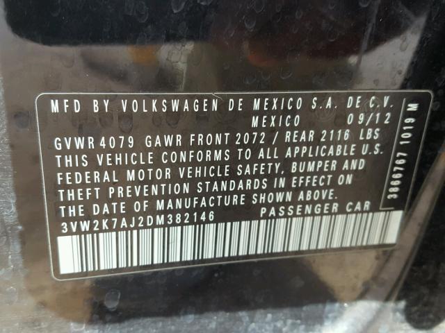 3VW2K7AJ2DM382146 - 2013 VOLKSWAGEN JETTA BASE შავი ფოტო 10