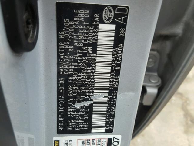 2T1BR32E65C436938 - 2005 TOYOTA COROLLA CE SILVER photo 10