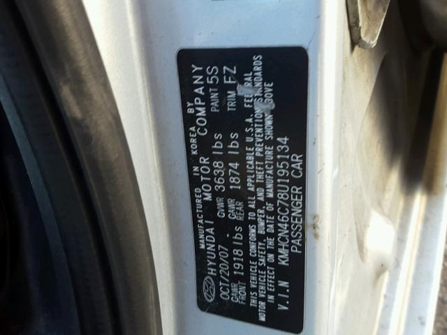 KMHCN46C78U195134 - 2008 HYUNDAI ACCENT GLS SILVER photo 10