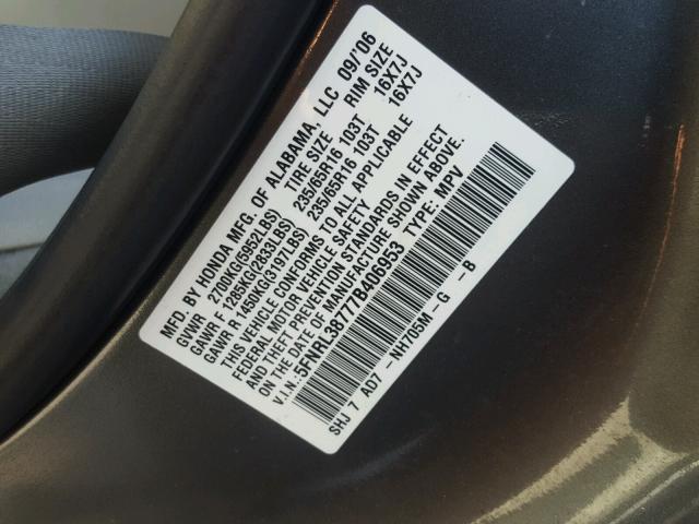 5FNRL38777B406953 - 2007 HONDA ODYSSEY EX GREEN photo 10
