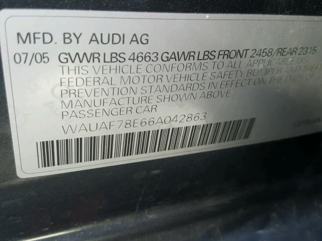 WAUAF78E66A042863 - 2006 AUDI A4 2 GRAY photo 10