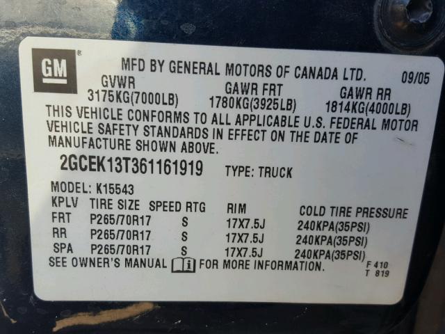 2GCEK13T361161919 - 2006 CHEVROLET SILVERADO BLUE photo 10