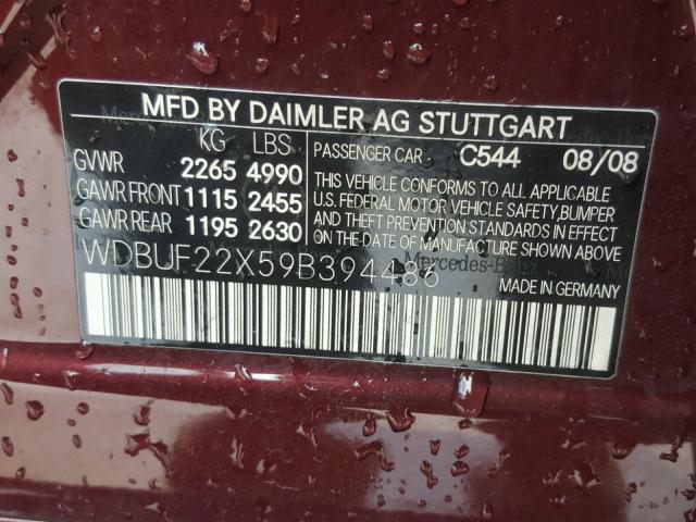 WDBUF22X59B394486 - 2009 MERCEDES-BENZ E 320 CDI MAROON photo 10