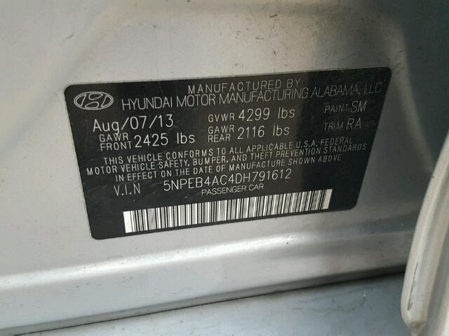 5NPEB4AC4DH791612 - 2013 HYUNDAI SONATA GLS SILVER photo 10