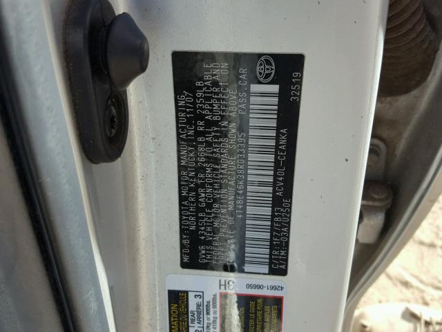 4T4BE46K38R033395 - 2008 TOYOTA CAMRY CE SILVER photo 10