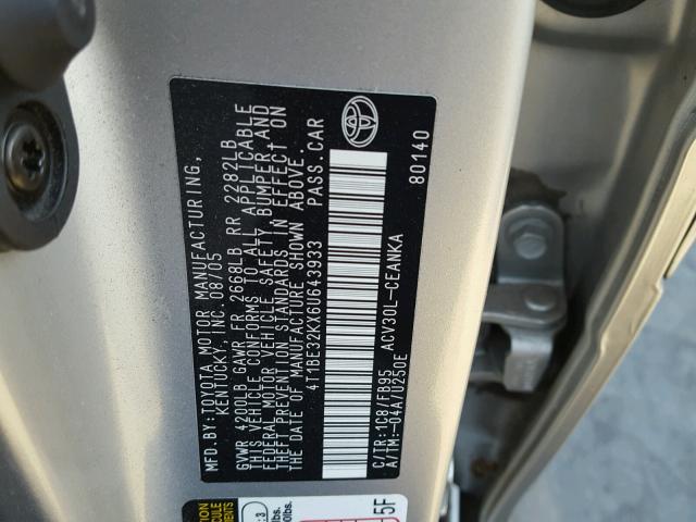 4T1BE32KX6U643933 - 2006 TOYOTA CAMRY LE SILVER photo 10