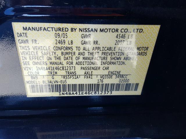 1N4BA41E46C812373 - 2006 NISSAN MAXIMA SE BLUE photo 10