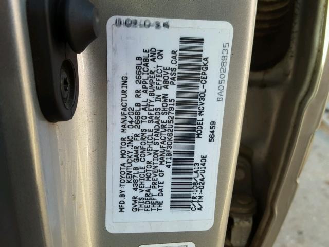 4T1BF30K62U527915 - 2002 TOYOTA CAMRY LE SILVER photo 10