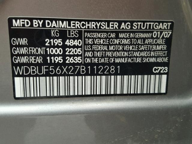 WDBUF56X27B112281 - 2007 MERCEDES-BENZ E 350 SILVER photo 10