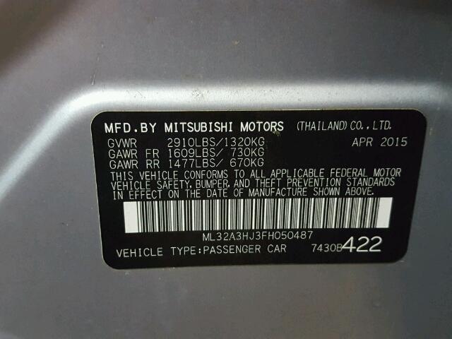 ML32A3HJ3FH050487 - 2015 MITSUBISHI MIRAGE DE SILVER photo 10