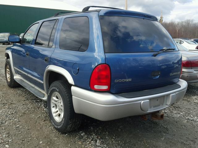 1B4HS58N42F179750 - 2002 DODGE DURANGO SL BLUE photo 3