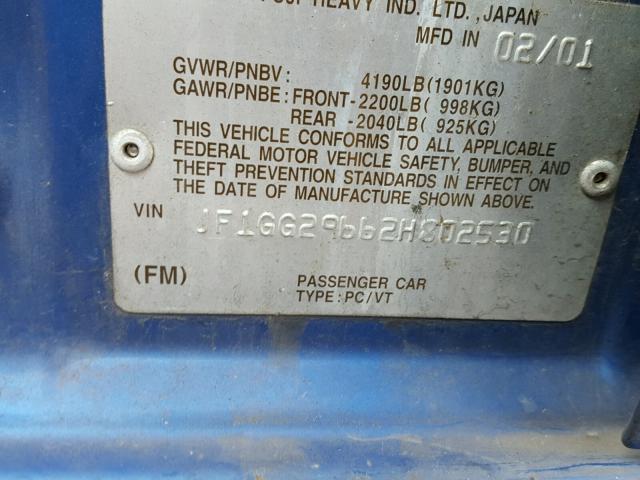 JF1GG29662H802530 - 2002 SUBARU IMPREZA WR BLUE photo 10