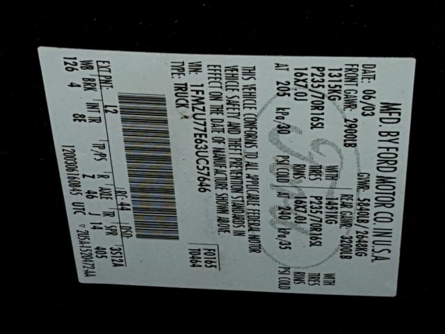 1FMZU77E63UC57646 - 2003 FORD EXPLORER S 蓝色 照片 10