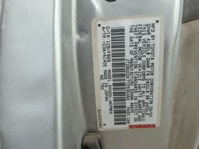 JT2BG22K7Y0530484 - 2000 TOYOTA CAMRY CE SILVER photo 10