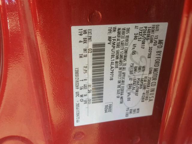 1FMPU18L14LA79718 - 2004 FORD EXPEDITION RED photo 10