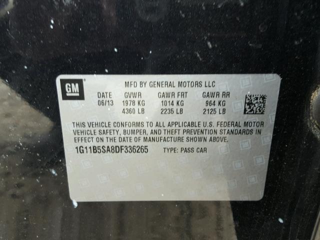1G11B5SA8DF336265 - 2013 CHEVROLET MALIBU LS შავი ფოტო 10