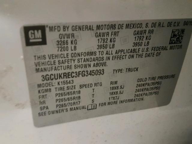 3GCUKREC3FG345093 - 2015 CHEVROLET SILVERADO WHITE photo 10