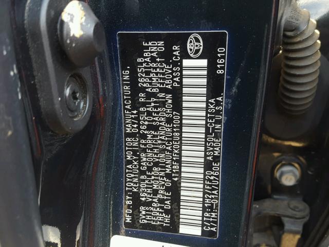 4T1BF1FK0EU811007 - 2014 TOYOTA CAMRY L BLUE photo 10