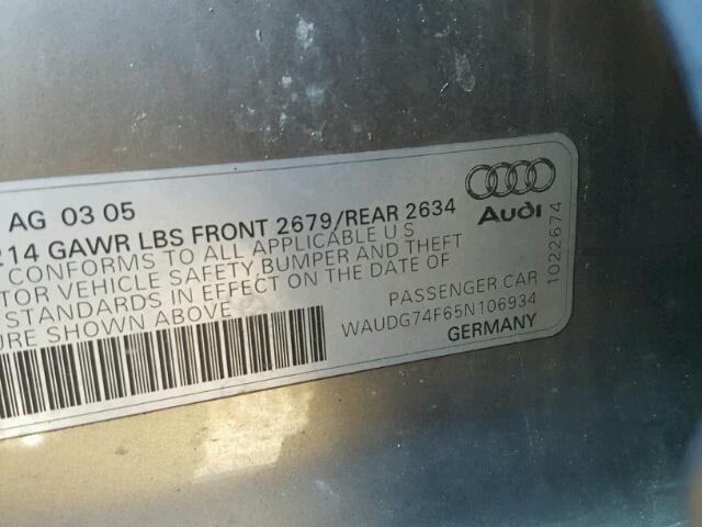 WAUDG74F65N106934 - 2005 AUDI A6 3.2 QUA GOLD photo 10