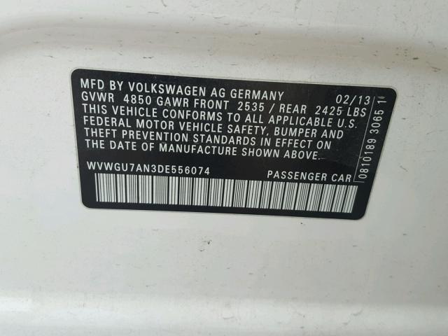 WVWGU7AN3DE556074 - 2013 VOLKSWAGEN CC VR6 4MO WHITE photo 10