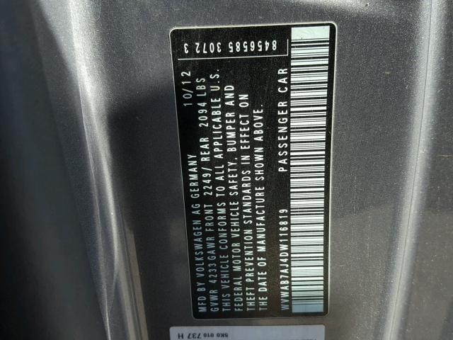 WVWAB7AJ4DW116819 - 2013 VOLKSWAGEN GOLF SILVER photo 10