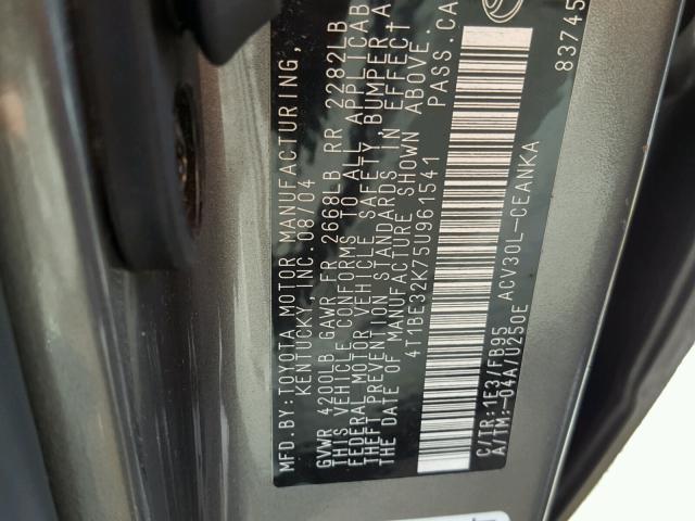 4T1BE32K75U961541 - 2005 TOYOTA CAMRY LE 灰色 照片 10