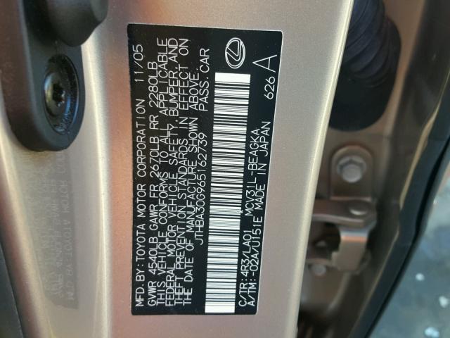 JTHBA30G965162739 - 2006 LEXUS ES 330 TAN photo 10