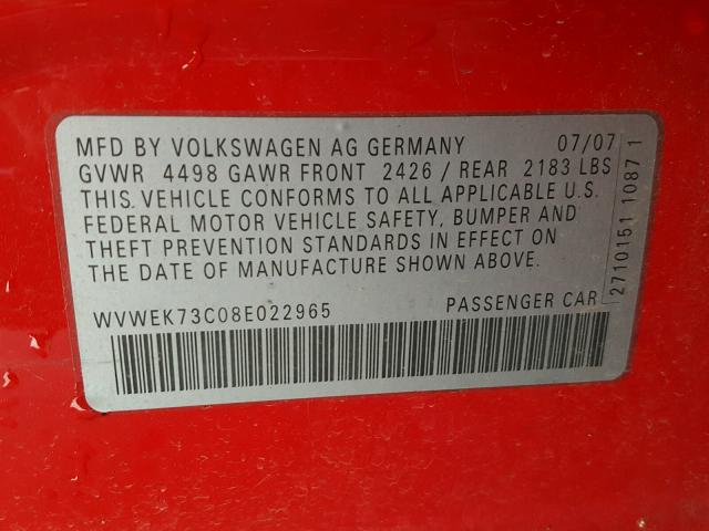 WVWEK73C08E022965 - 2008 VOLKSWAGEN PASSAT LUX RED photo 10