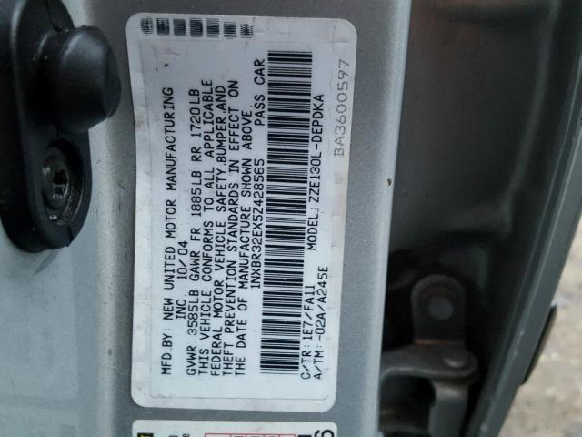 1NXBR32EX5Z428565 - 2005 TOYOTA COROLLA CE SILVER photo 10