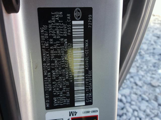 4T4BF3EK2BR134752 - 2011 TOYOTA CAMRY BASE SILVER photo 8
