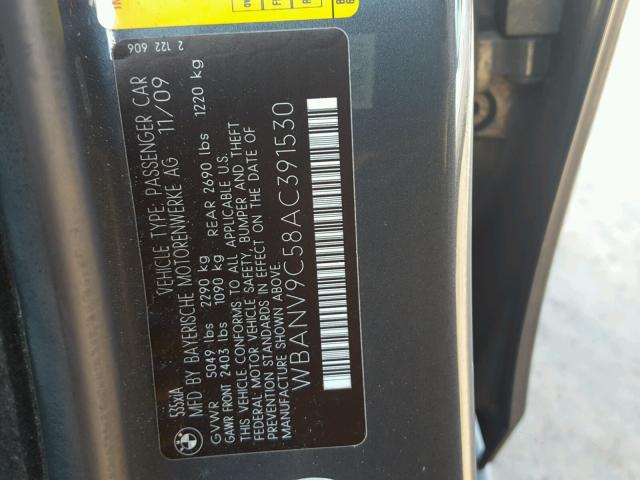 WBANV9C58AC391530 - 2010 BMW 535 XI GRAY photo 10