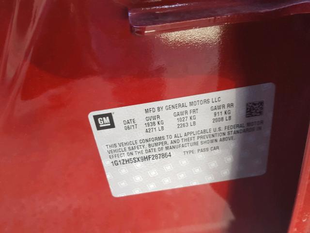 1G1ZH5SX9HF287864 - 2017 CHEVROLET MALIBU PRE 红色 照片 10