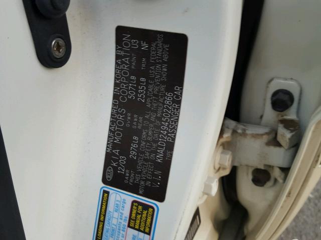 KNALD124945022866 - 2004 KIA AMANTI WHITE photo 10