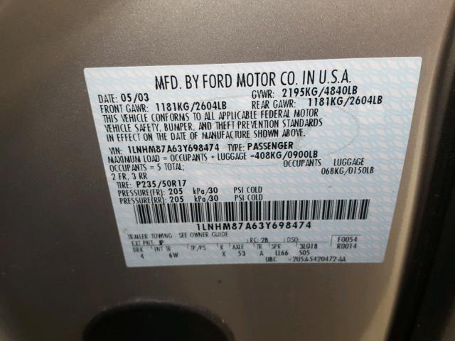 1LNHM87A63Y698474 - 2003 LINCOLN LS 灰色 照片 10