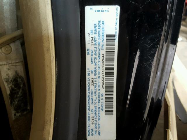 3VWCK21YX3M302644 - 2003 VOLKSWAGEN NEW BEETLE 黑色 照片 10