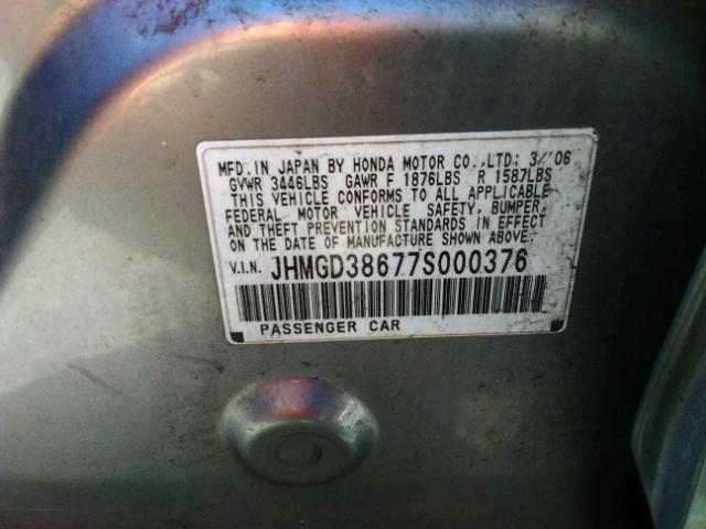JHMGD38677S000376 - 2007 HONDA FIT S 银色 照片 10