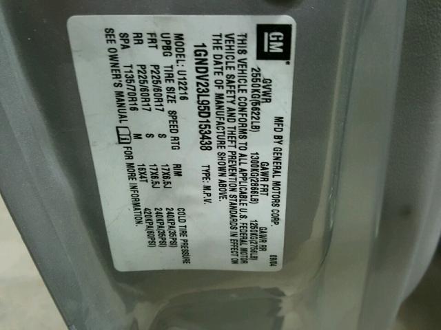 1GNDV23L95D153438 - 2005 CHEVROLET UPLANDER L 银色 照片 10