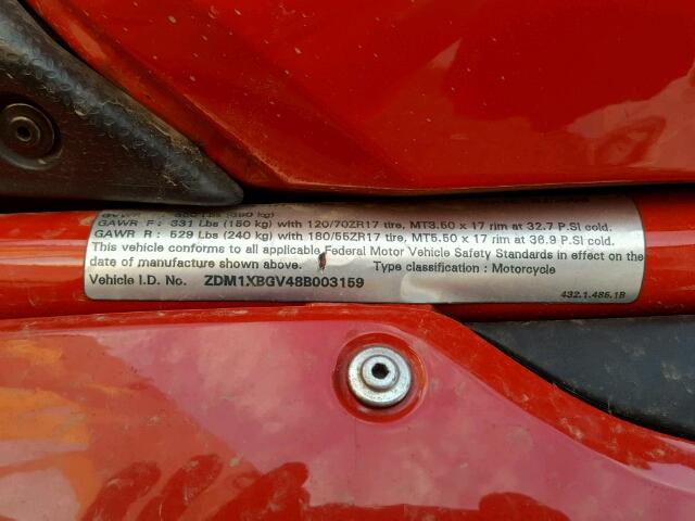 ZDM1XBGV48B003159 - 2008 DUCATI 848 Kırmızı fotoğraf 10