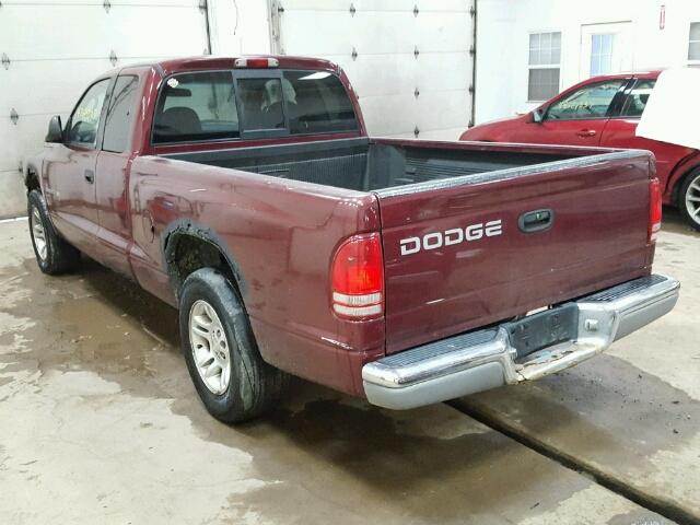 1B7GL22XX1S143118 - 2001 DODGE DAKOTA MAROON photo 3