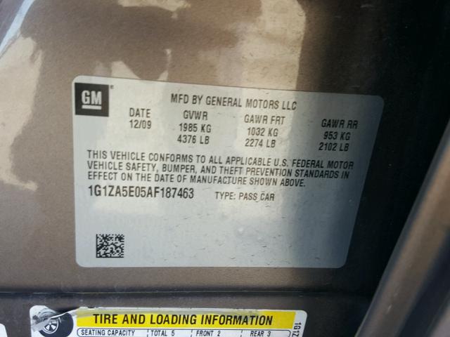 1G1ZA5E05AF187463 - 2010 CHEVROLET MALIBU LS GRAY photo 10