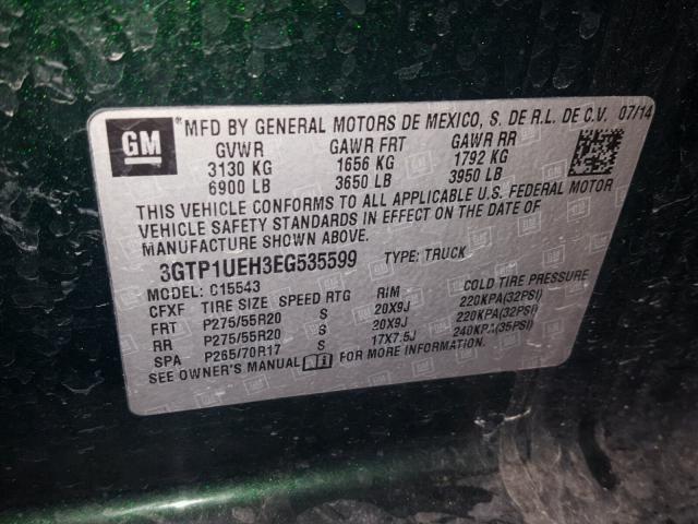 3GTP1UEH3EG535599 - 2014 GMC SIERRA C15 GREEN photo 10