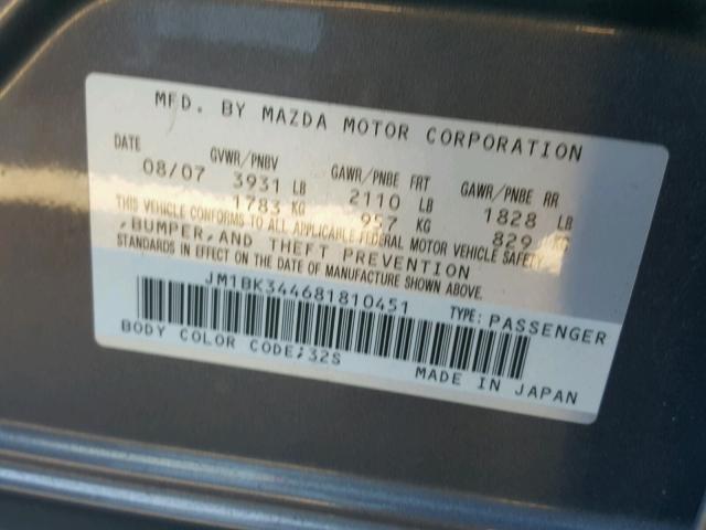 JM1BK344681810451 - 2008 MAZDA 3 HATCHBAC GRAY photo 10