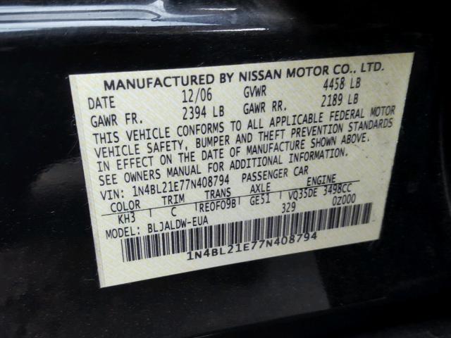 1N4BL21E77N408794 - 2007 NISSAN ALTIMA 3.5 BLACK photo 10