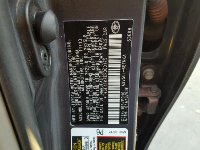 4T4BF1FK7ER363175 - 2014 TOYOTA CAMRY L GRAY photo 10