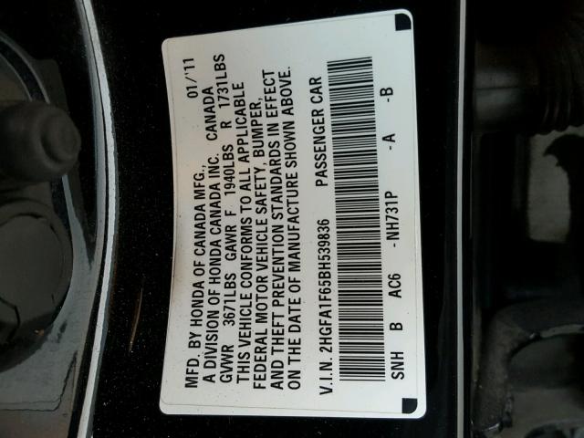 2HGFA1F65BH539836 - 2011 HONDA CIVIC LX-S Qara foto 10