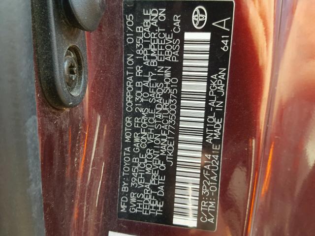 JTKDE177350037510 - 2005 TOYOTA SCION TC 紫色 照片 10