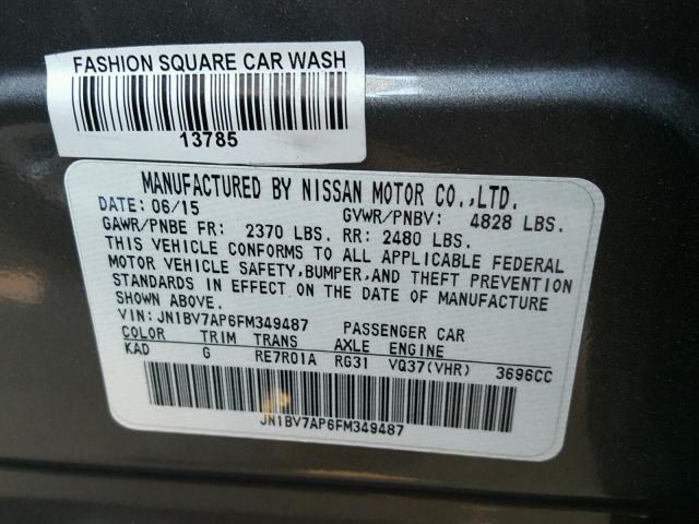 JN1BV7AP6FM349487 - 2015 INFINITI Q50 BASE Gris foto 10