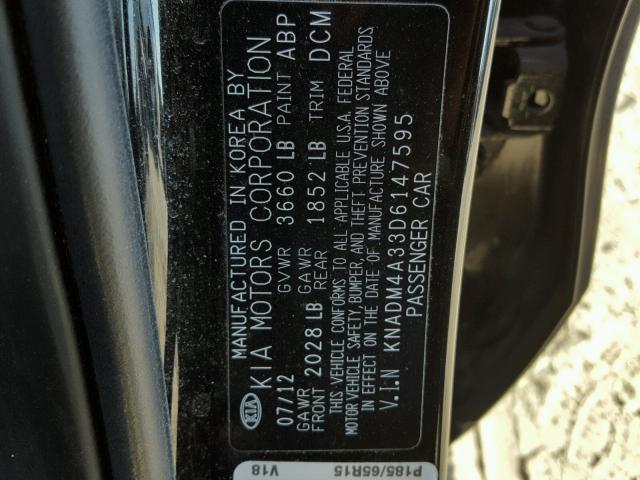 KNADM4A33D6147595 - 2013 KIA RIO LX BLACK photo 10