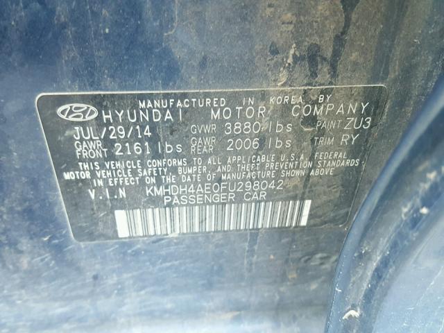 KMHDH4AE0FU298042 - 2015 HYUNDAI ELANTRA SE BLUE photo 10